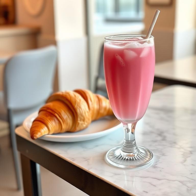 Latte rosado con croissant