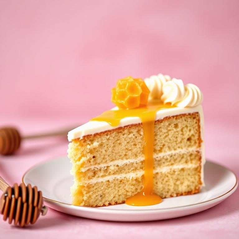 Rebanada de pastel con miel y panal